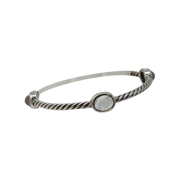 David Yurman Sterling Silver Crystal Quartz stations cable bangle - Picture 1 of 9